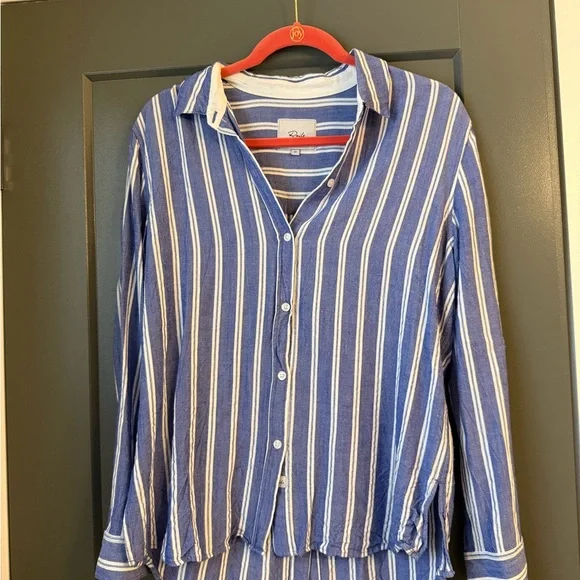 Rails Blue and White Striped Button-Up Shirt - Picture 1 of 3